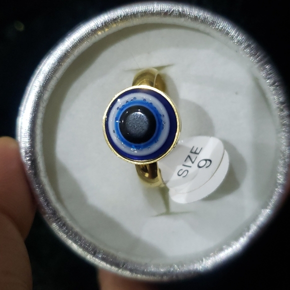 Evil Eye Womens Mens Stainless Steel Gold Eyeball Rings Turkey size 9 - Picture 3 of 7